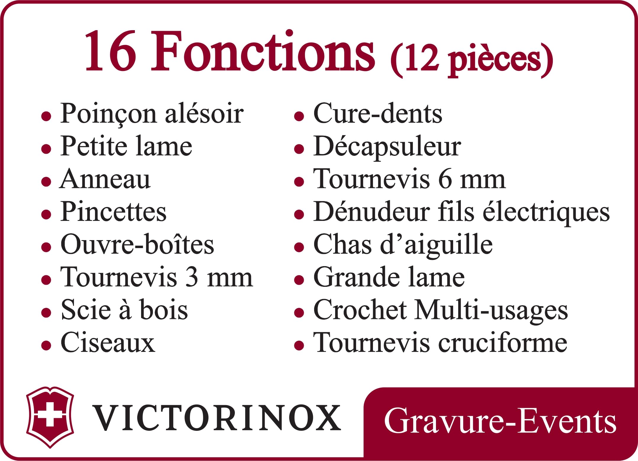 Gravure Events - Couteau Suisse Fieldmaster 16 fonctions personnalisé avec votre prénom