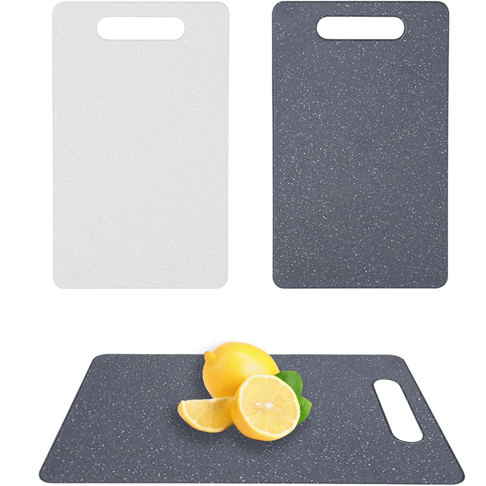 2Pcs Small Chopping Board Plastic Set, Mini Chopping Board, Black and White Granite Pattern, Compact Size for Kitchen and Camping Food Prep, 10x6x0.24 Inches