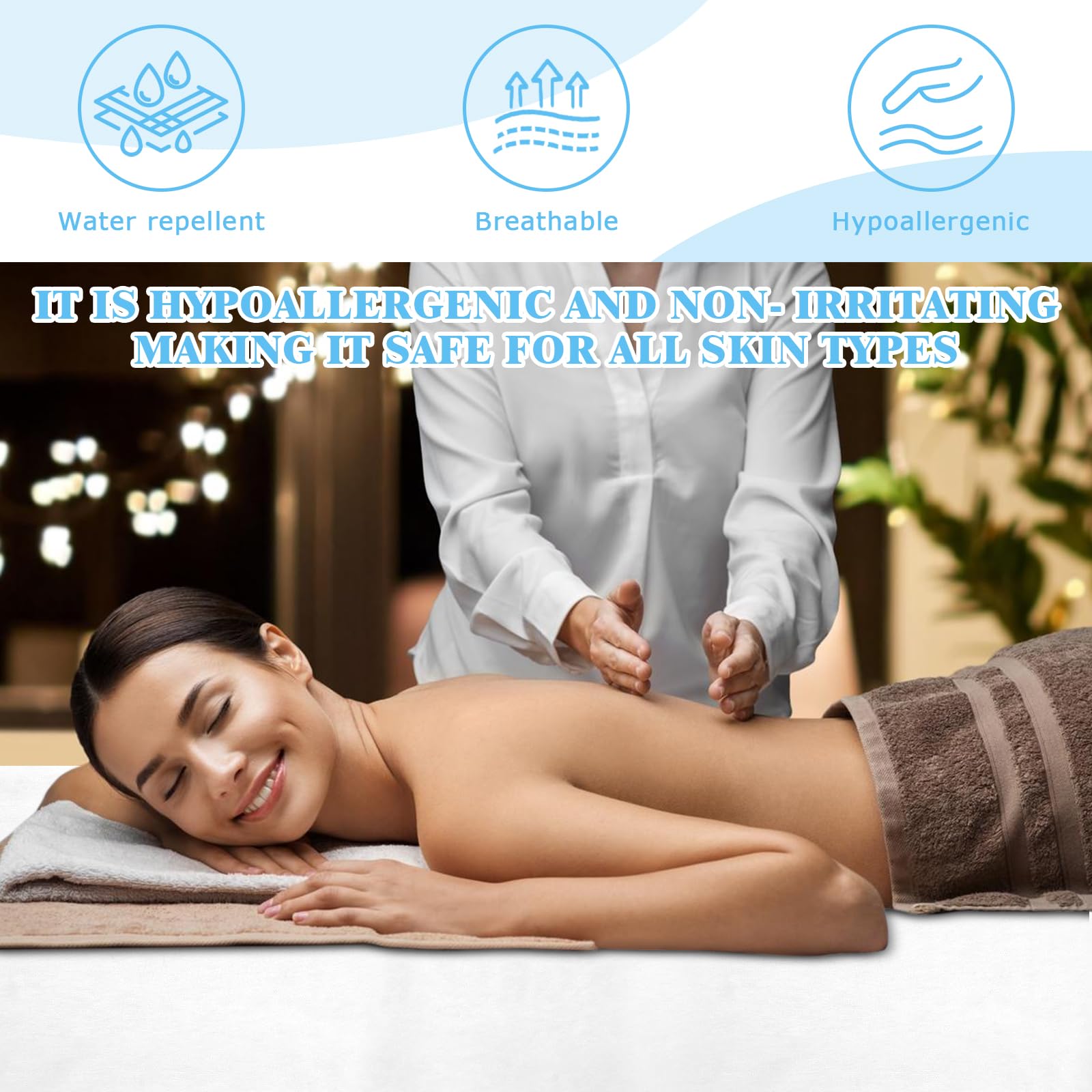 50 sábanas bajeras desechables de 84 x 35 pulgadas para mesa de masaje con elástico, transpirable, desechable, cubierta de mesa de masaje, fundas de cama de spa de tela no tejida, un solo uso para
