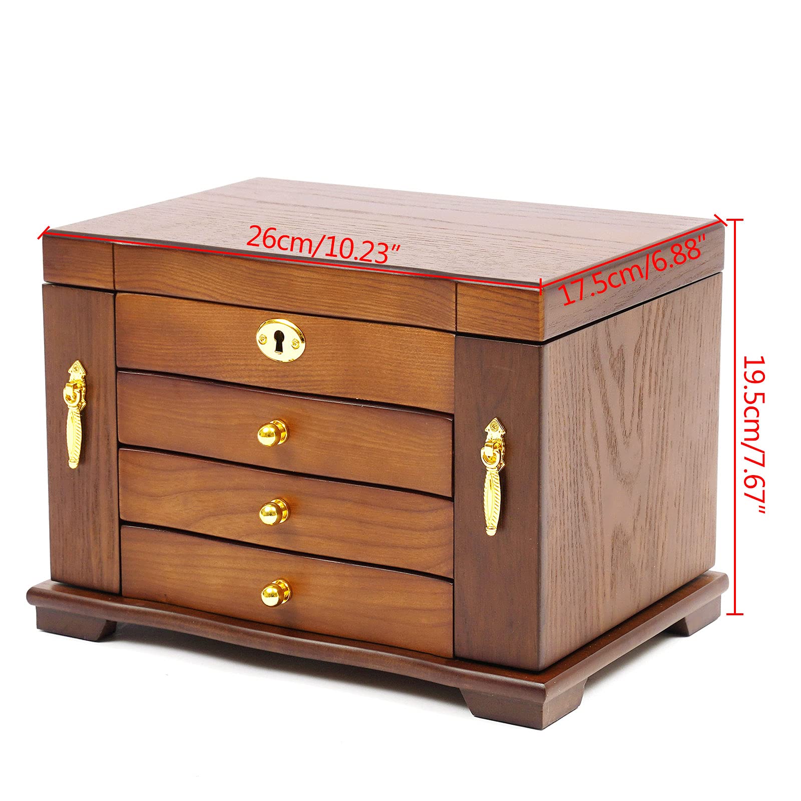 4 Schichten Schmuckschrank Schatulle Aus Holz Große Schmuck KäStchen Kasten AbschließBare Koffer Schaukasten Vitrine Lade Schmuckbox Gift Antike Mit Schloss Spiegel Abschließ Bar Braun