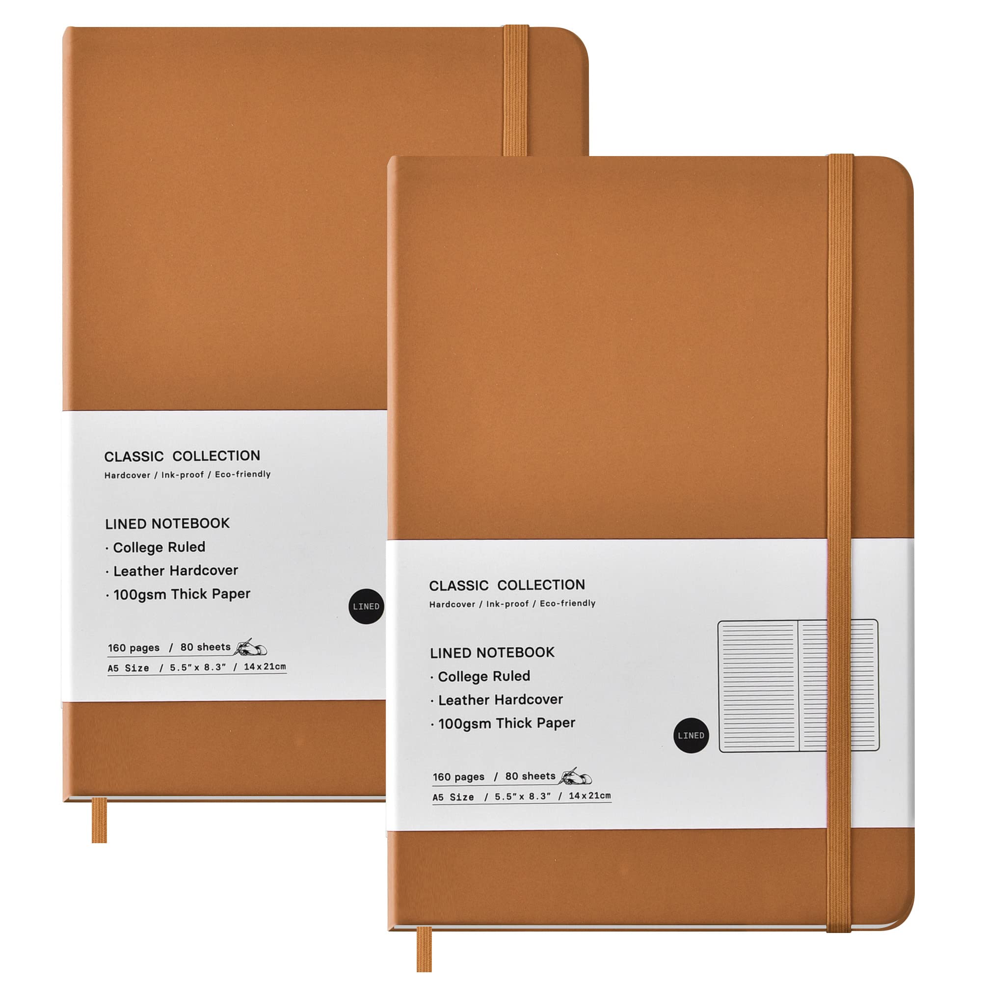 Coopay 2 Pack A5 Journal Notebooks Classic College Ruled Notebooks Hardcover Leatherette Lined Journals for Office Home School Business, 8.3 x 5.5