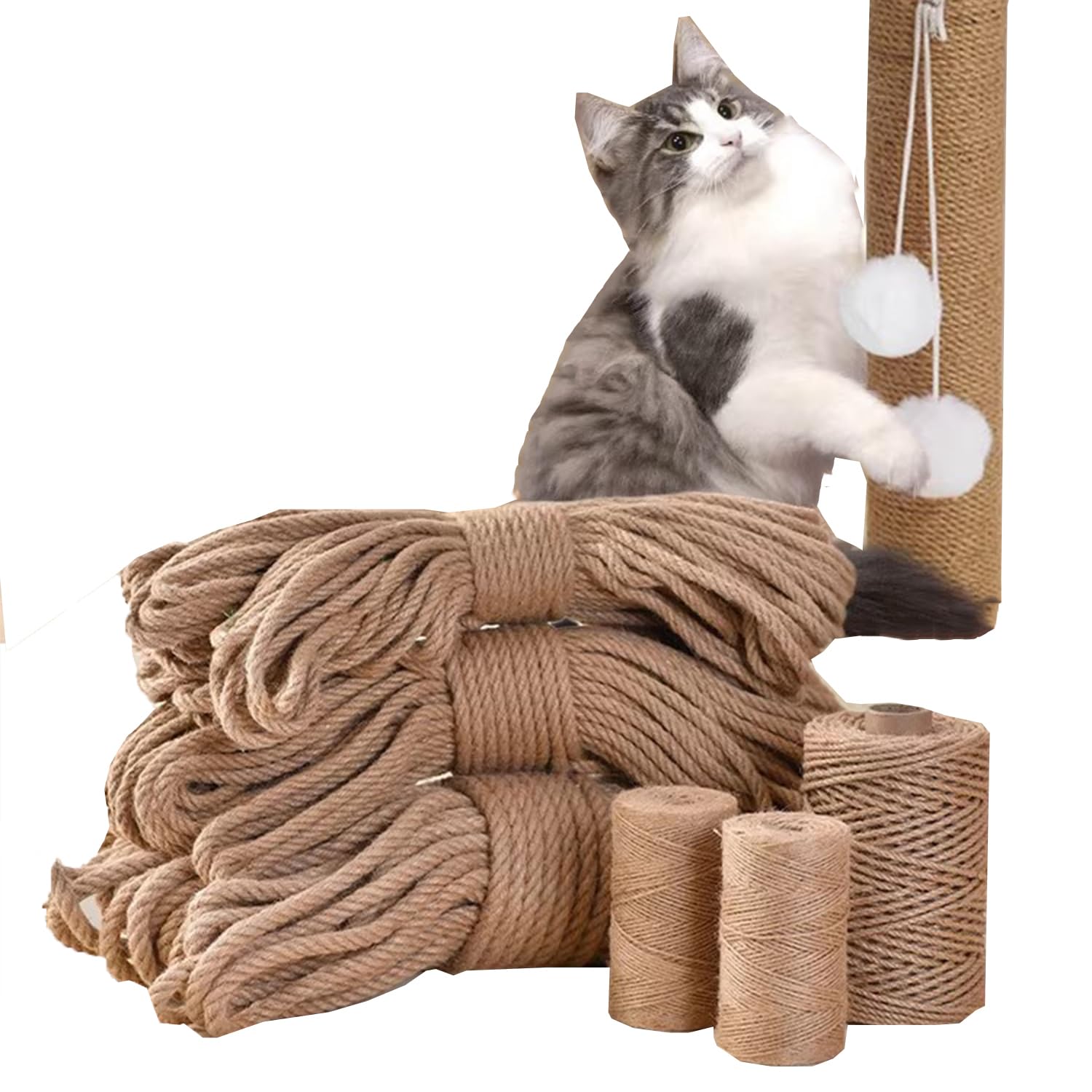 Cuerda de yute natural para gatos para reparar árboles de postes de rascado, cuerda de bricolaje, para agrupar jardín, patas de muebles, decoración artística (18 mm x 30 metros)