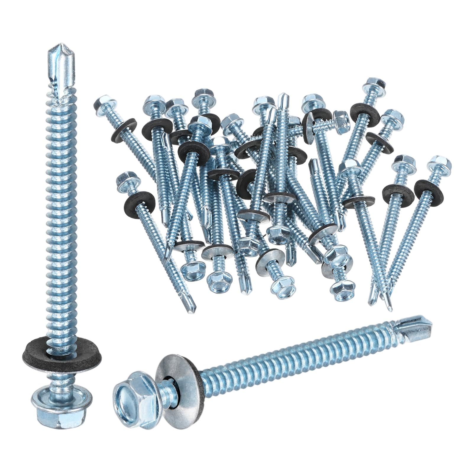 M METERXITY 25-Pack Self Drilling Screws with Rubber Washer M6.3 x 75mm Zinc Plated Carbon Steel Hex Head Self-Tapping Screws for Metal Roofing/Siding Panels/Steel Structures