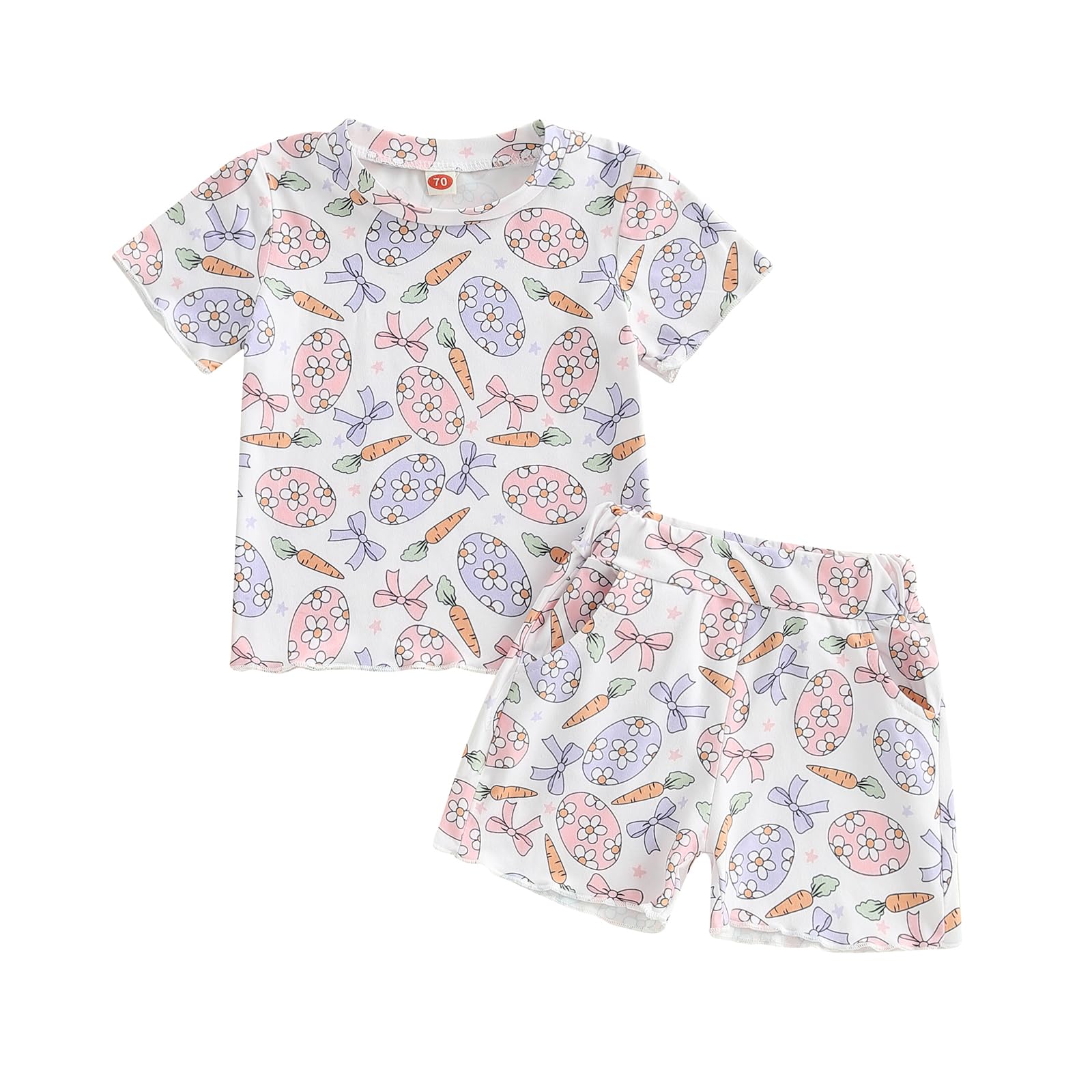 Toddler Baby Girl Easter Outfit Egg Bunny Print Short Sleeve Tops T-shirt Cute Shorts Set Baby Girl Summer Clothes (Pink, 4-5T)