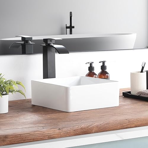 Miniatura 2 de Fregadero rectangular de 18.9 x 15.0 in, color negro, fregadero de cerámica de porcelana para baño