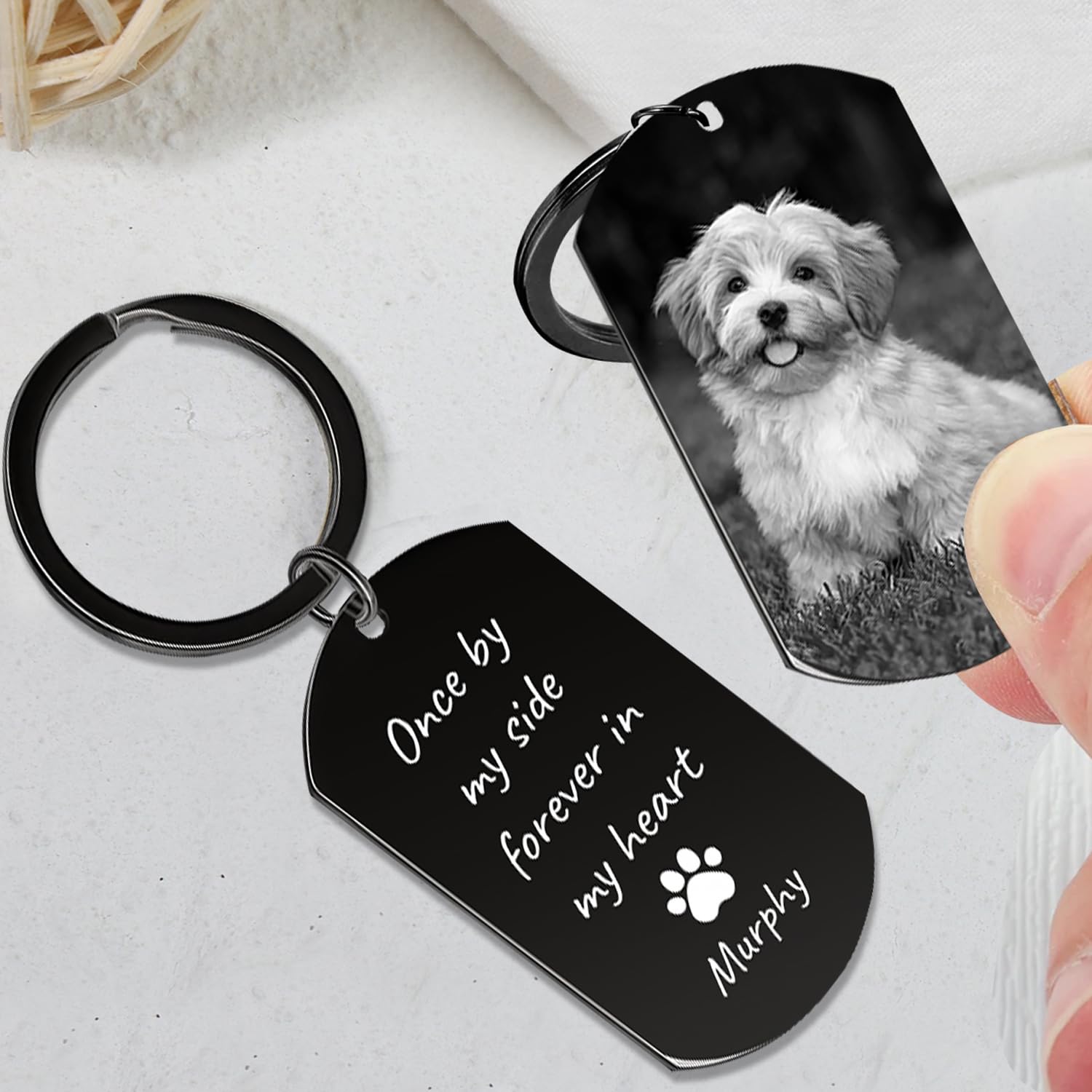 Llavero Personalizados con Foto para Perros y Gatos - Regalos Personalizado Conmemorativos para Mascotas, Recuerdos Gato Fallecidas - Acero Inoxidable, Grabado Láser a Doble Cara