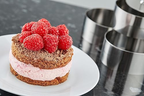 Miniatura 5 de ONEDONE Moldes de anillo de acero inoxidable para cocinar anillos de pastelería, molde de mousse de pastel con empujador, 3.15 pulgadas de diámetro,