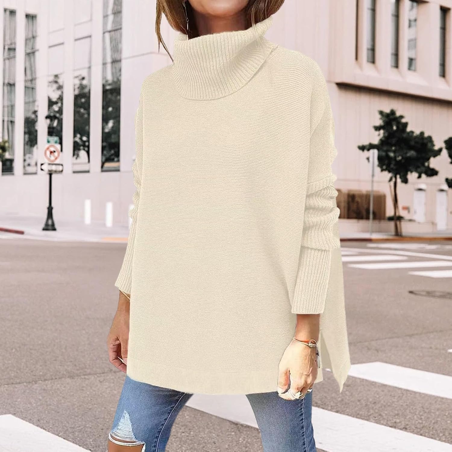 Women's Turtleneck Oversized Knit Sweater - Fall Winter Casual Plus Size Loose Fit Solid Color Pullover Top - Image 3