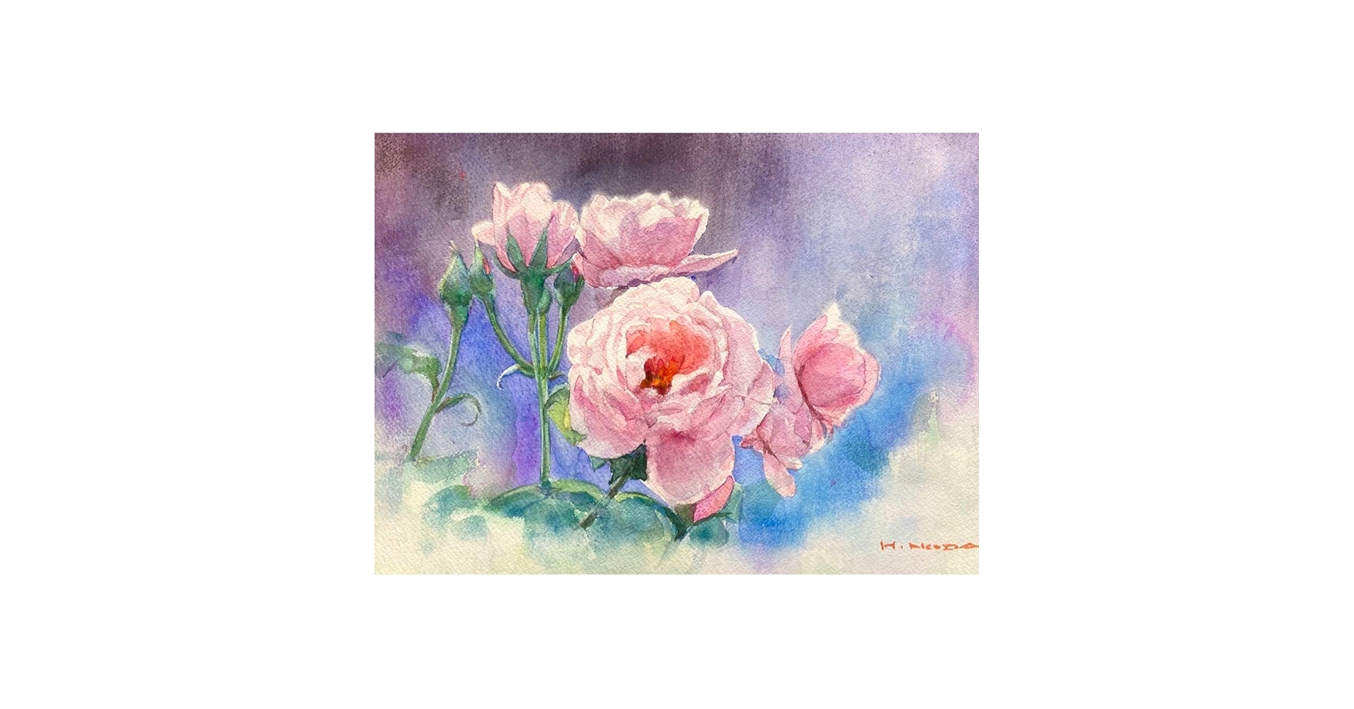 透明水彩画原画ピンクの薔薇⑤ 透明水彩画原画ピンクの薔薇⑤