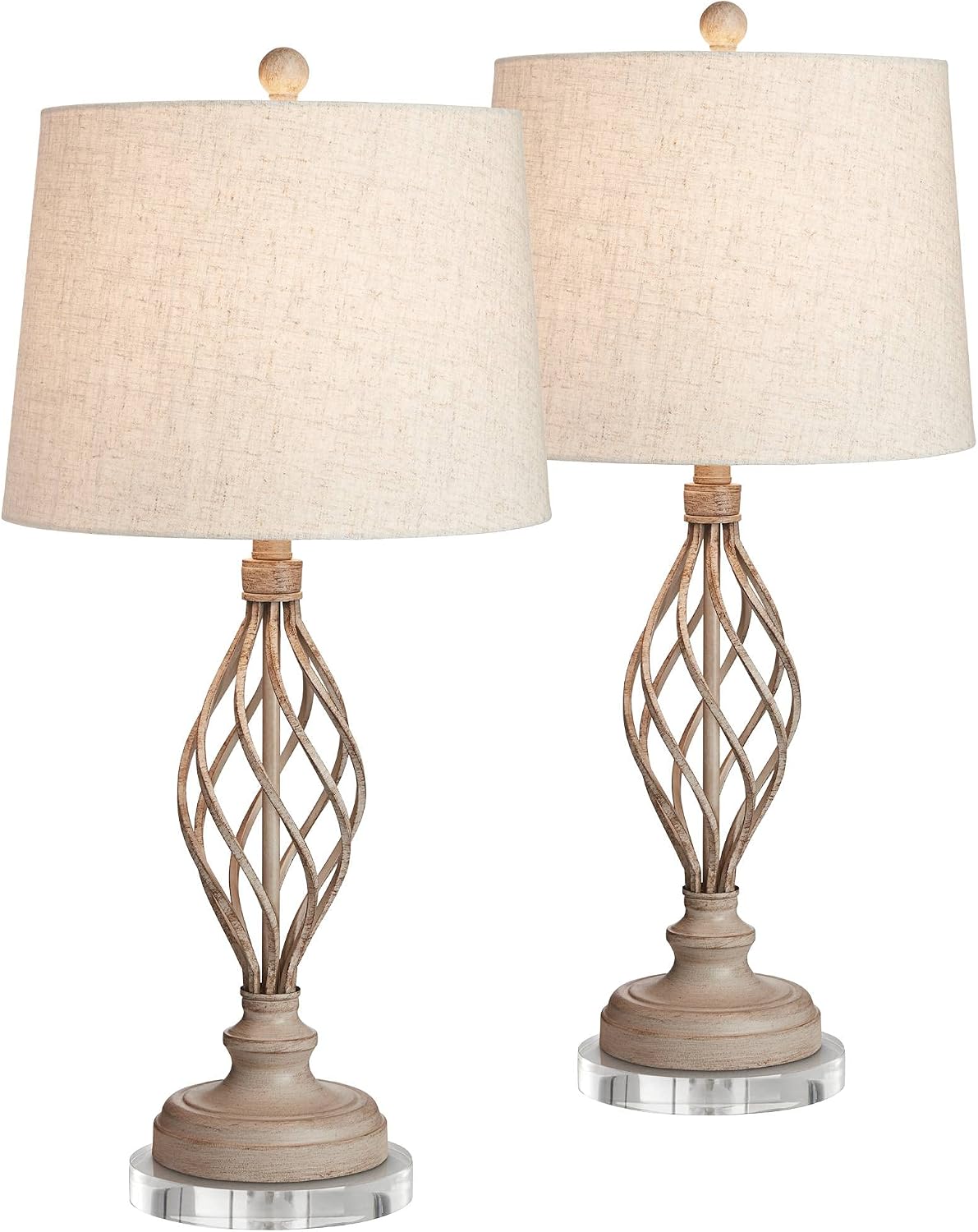 Franklin Iron Works Annie Country Cottage Table Lamps 29" Tall Set of 2 with Round Risers Sand Iron Bronze Scroll Drum Shade for Bedroom Living Room Nightstand Bedside Night Stand Office Kids Room