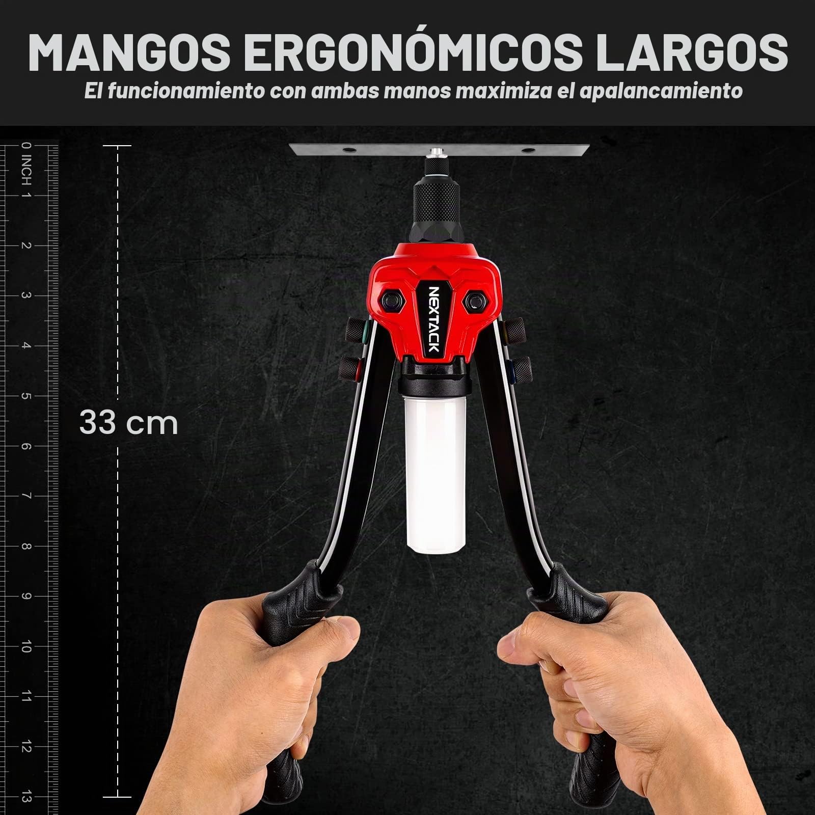 NEXTACK Pistola de Remache Pop de 13 Pulgadas con Kit de 350 Remaches Surtidos, Herramienta Remachadora Manual Resistente de 1/4 Pulgadas de Capacidad con contenedor Desmontable y 5 boquillas para