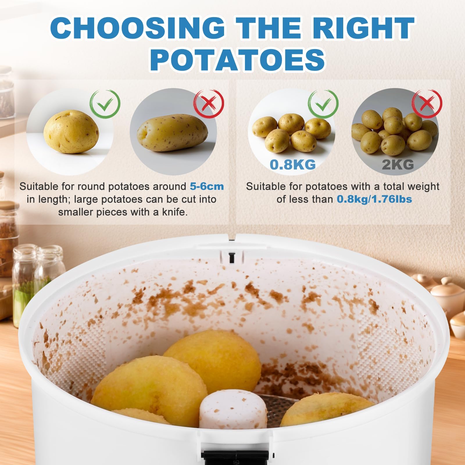 Pelapatate elettrico, affettatrice per verdure con lama e cestello, capacità 0,8 kg per pelare patate e centrifugare verdure e insalata, essiccatore per uso commerciale e domestico