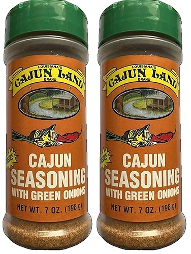 Cajun Land Sin MSG condimento Cajún con cebollas verdes, coctelera de 7 onzas (paquete de dos - 14 onzas en total)
