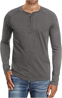 Henley Shirts for Men, Casual Button Down Long Sleeve Waffle T-Shirts Crew Neck Basic Regular Tops Loose Slim Shirts