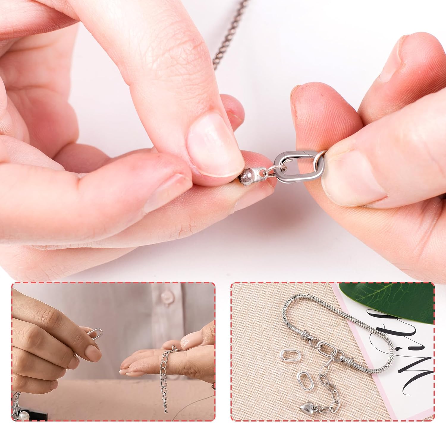 Pndeyo 3pcs 925 Sterling Silver Oval Jewelry Clasps, Hypoallergenic Necklace Enhancer Shortener, Spring Bail Clasp Rings Connector Clips for Bracelet Anklet Jewelry Making