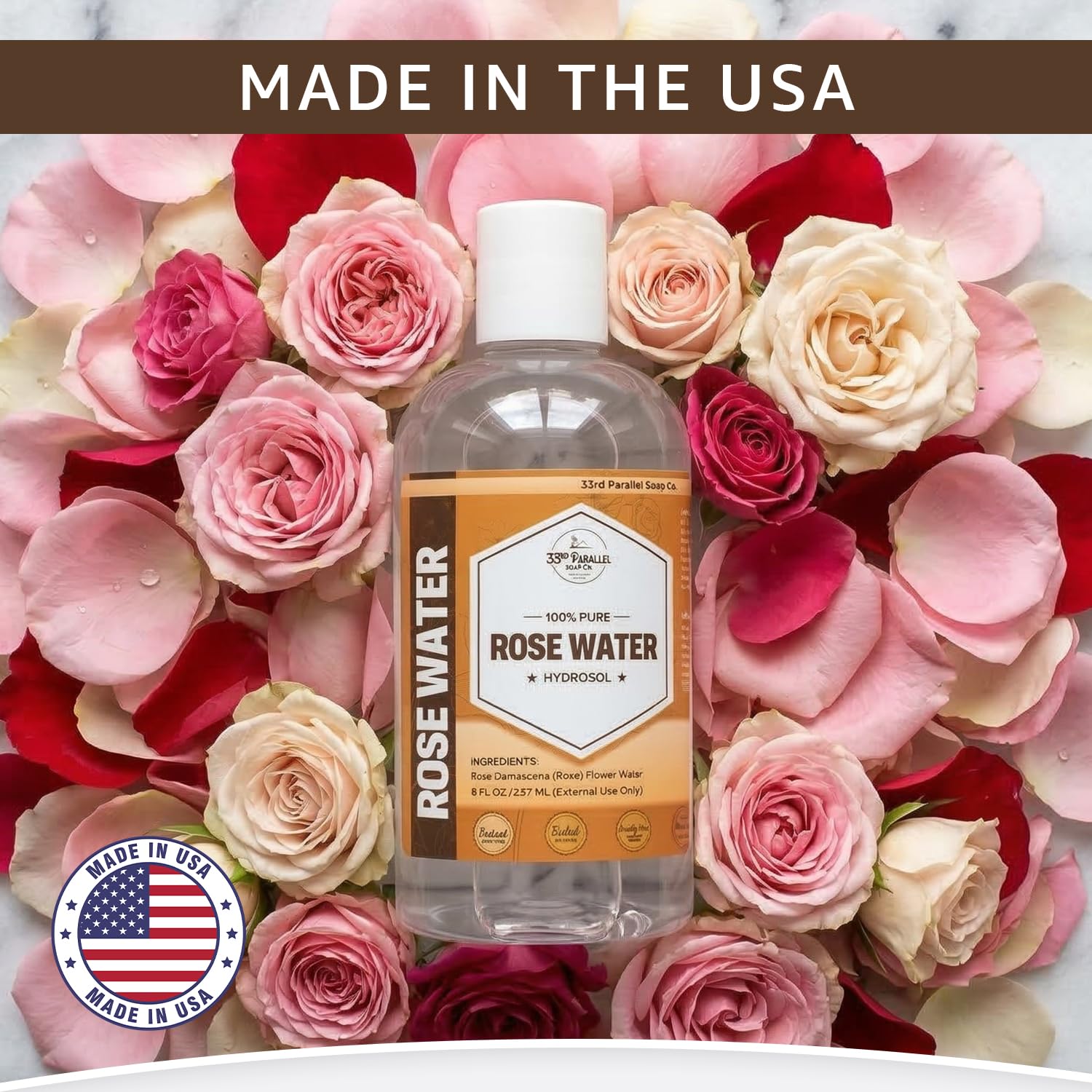 Rose Water Hydrosol (8oz) – Pure Facial Mist Toner for Skin, Face & Hair – Natural Hydrating Floral Water for Skincare, Aromatherapy & DIY Beauty Formulations | 8 OUNCES