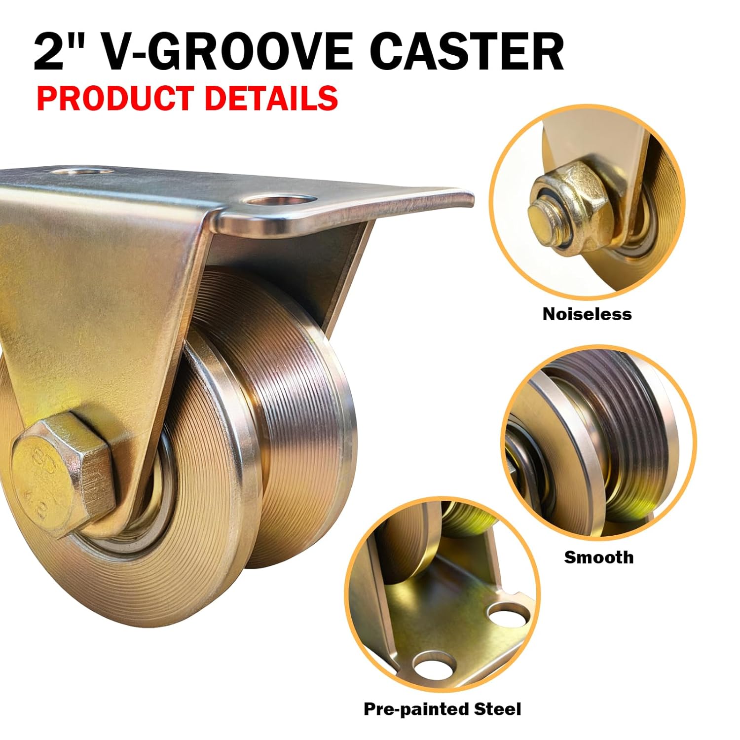 4 Pack 660 lbs Heavy-Duty 2" V Groove Casters | Solid Heavy Duty Sliding Gate Rollers | 2" Dia
