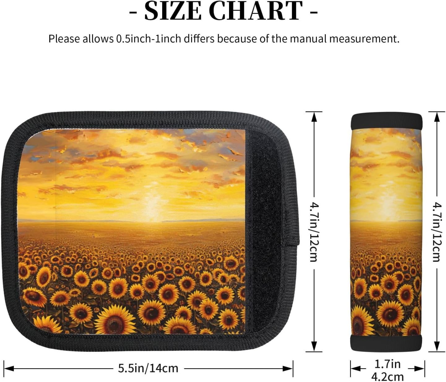 Sunflower Field Sunset Sea of Flowers Print Luggage Handle Wraps Luggage Identifiers Soft Neoprene Luggage Handle Wraps for Suitcase Trolley Handle Grip Cover 2 Pack Luggage Tags