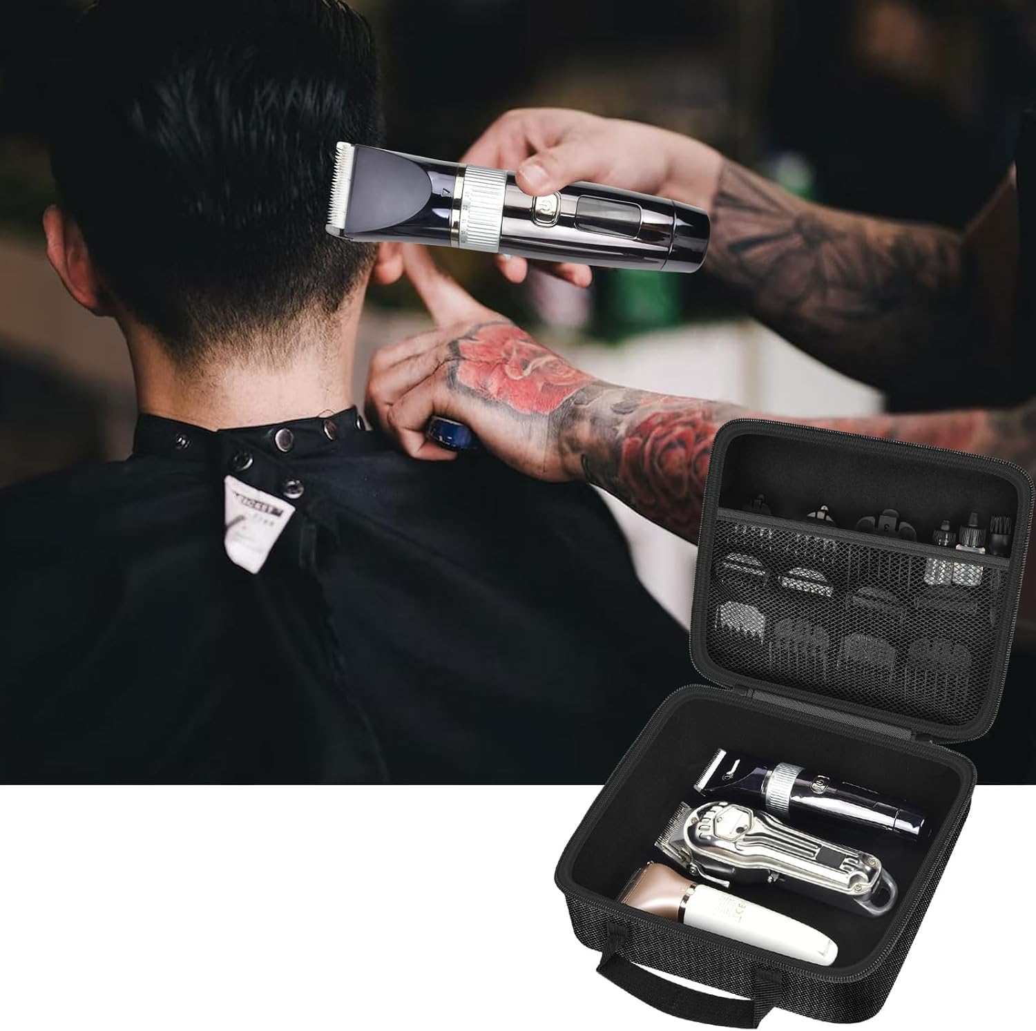 Comecase Barber Case for Hair Clippers and Trimmers, Hair Clipper Storage Bag with Dividers & Mesh Pocket, Portable Barber Travel Holder for Clipper Guards, Charging Cable & Grooming Tools (Bag Only)