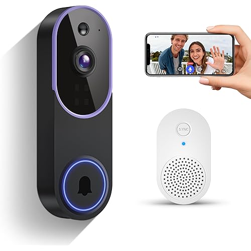 KyraNexo Smart 1080p Video Doorbell Camera with Doorbell Receiver, Live View, AI Human Detection, 2-Way Audio, Night Vision, Cloud Storage (Sold Separately), 2.4G WiFi