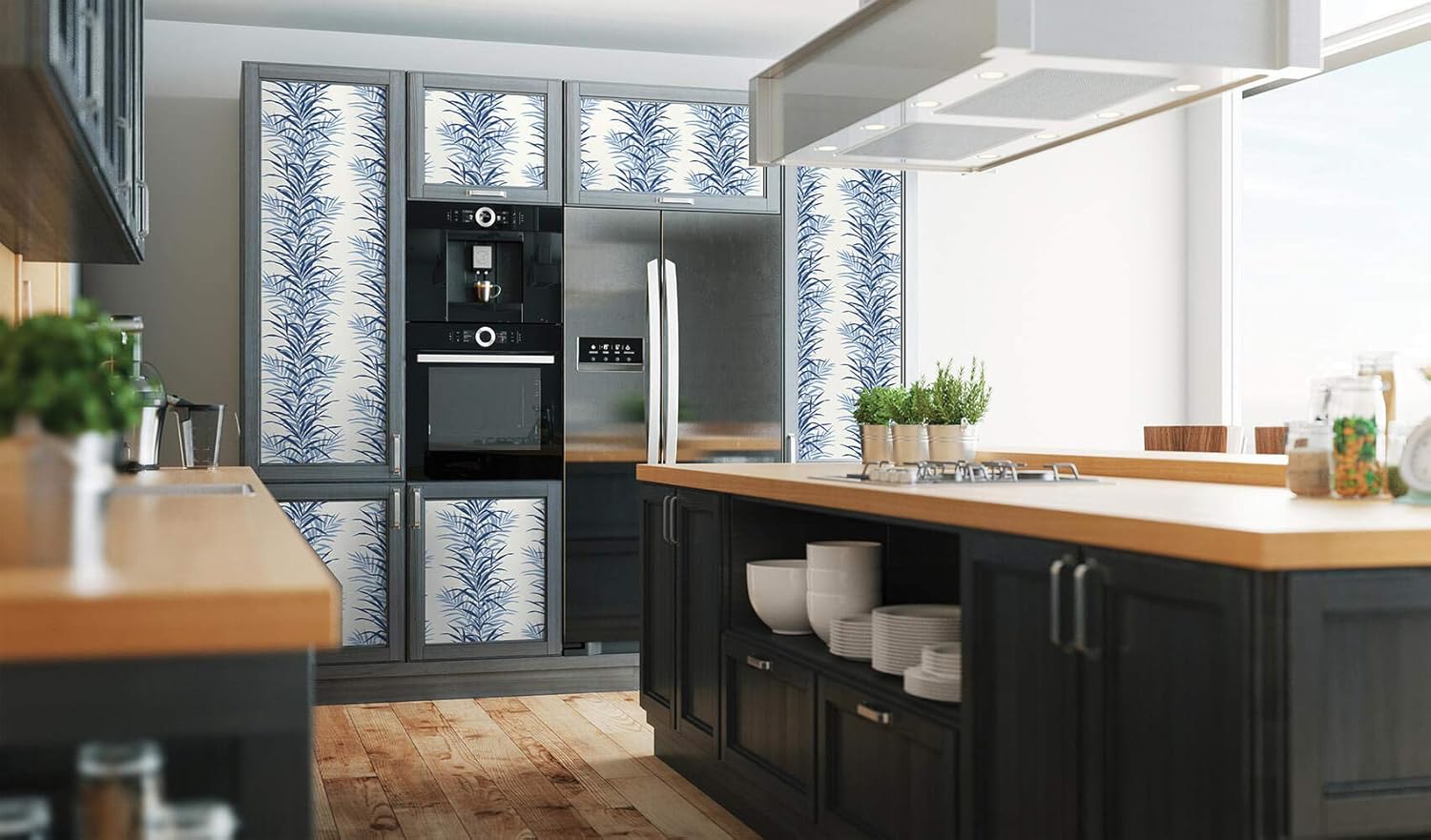 NextWall Leaf Stripe Botanical Peel and Stick Wallpaper (Carolina Blue)