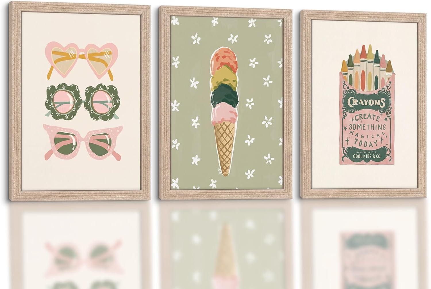 Vintage Kids Boho Canvas Wall Art 3Pcs Framed Home Decor 12X16 Inch