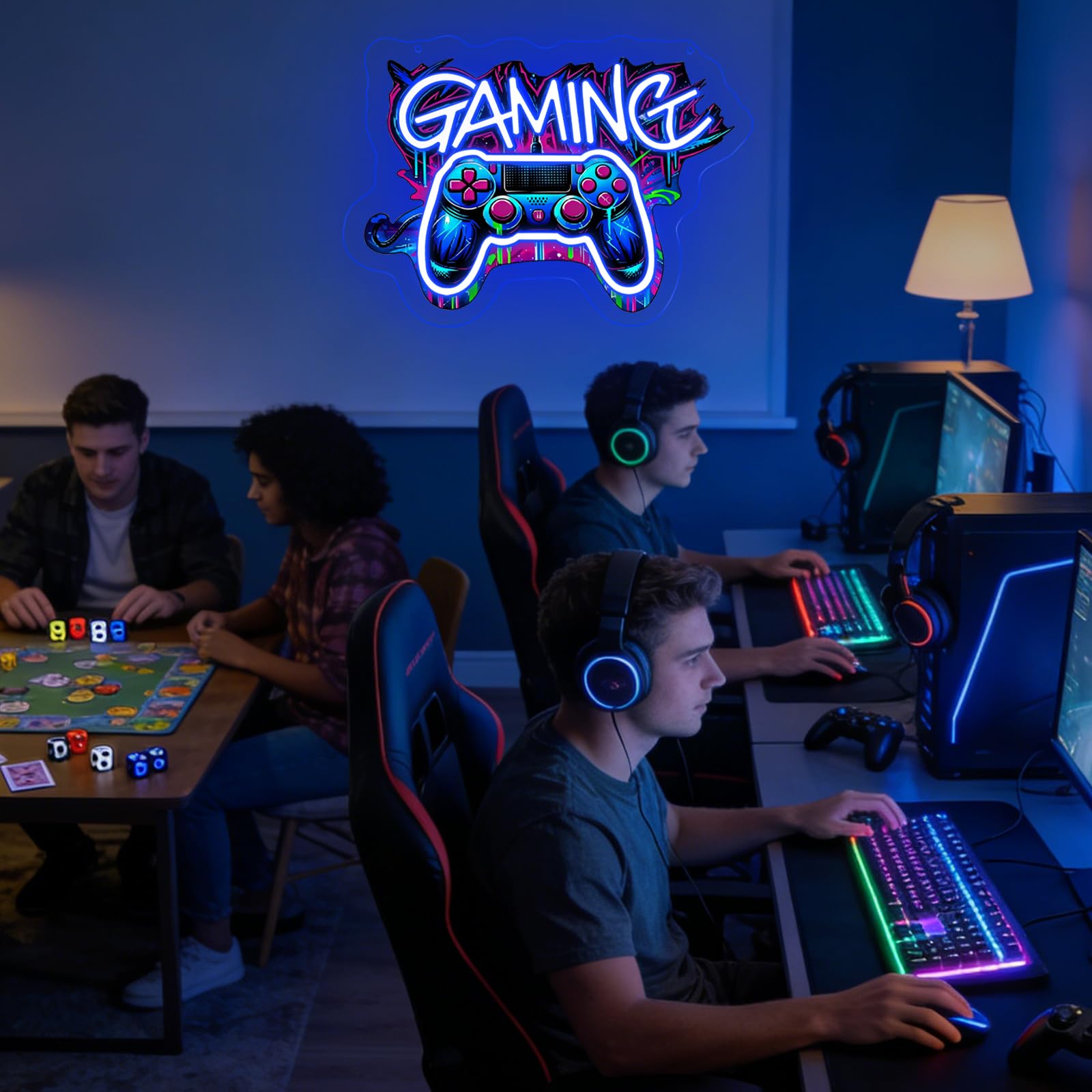 Gaming Zone neonowy szyld, kontroler gier, neonowa tabliczka do dekoracji ściany, neonowa lampa ścienna LED do pokoju zabaw, dla mężczyzn, dekoracja pokoju zabaw dla chłopców, sypialni