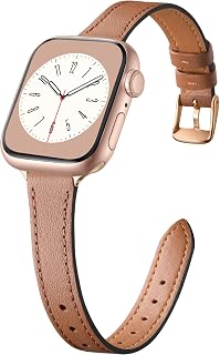 Charlam Slim Genuine Leather Apple Watch Band for Women 38mm 40mm 41mm 42mm 44mm 45mm 46mm - Ultra-Thin Strap Series 11/10/SE/Ultra