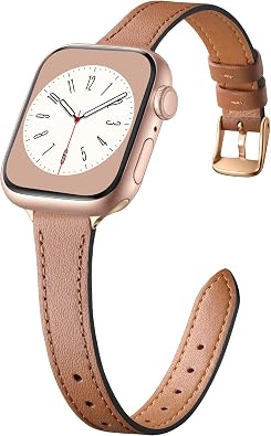 Charlam Slim Leather Band Compatible with Apple Watch Bands for Women 40mm 38mm 41mm 42mm 44mm 45mm 46mm, Top Grain Genuine Leather Strap Thin Wristband for iWatch Series 11 10 SE 9 8 7 6 5 4 3 2 1