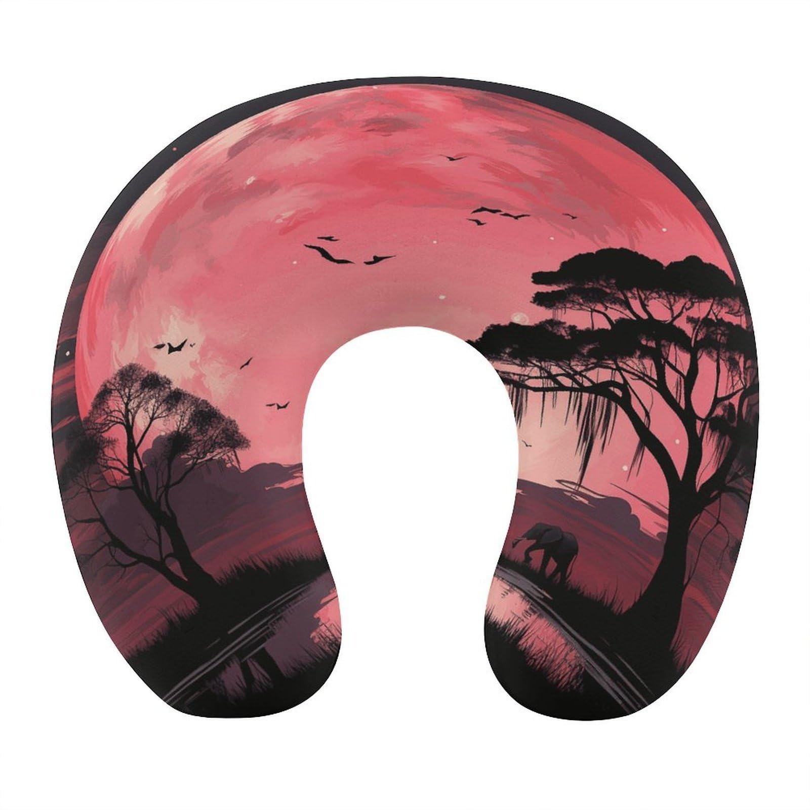 FekiLoot Pink Moon Elephant Travel Pillow,U Shaped Office Napping Pillow Support Neck and Head Comfortable Travel Neck Pillow U Shape Sleeping Essentials for Long Haul Flights