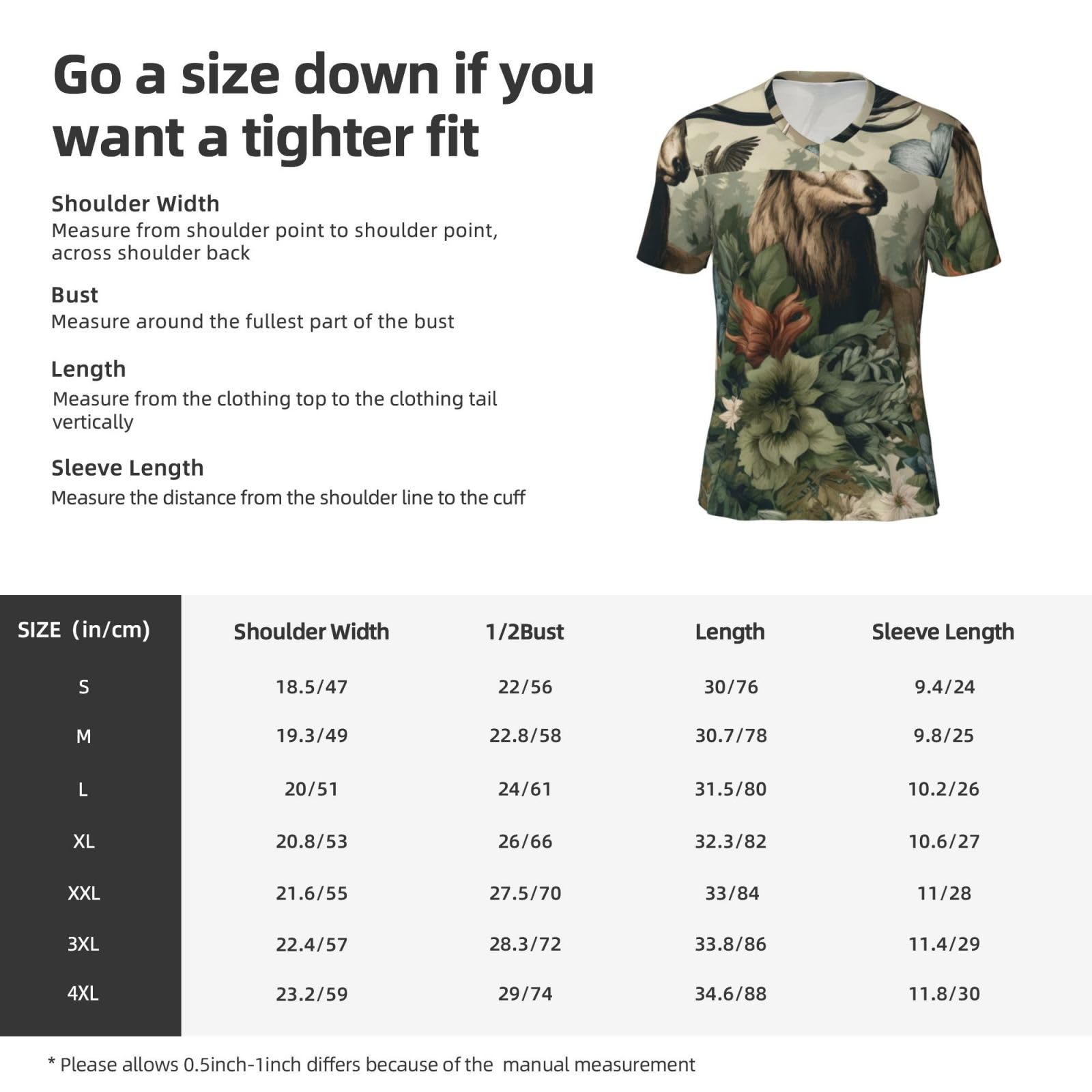 Stylish Athletic Sports Jersey Elk-Forest-Flowers Men's Rugby Jersey 4X-Large