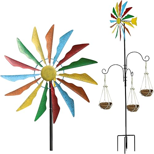 Molinillos de viento de 95 pulgadas para patio, molino de viento cinético, ganchos de pastor para exteriores de metal para jardín, decoración de