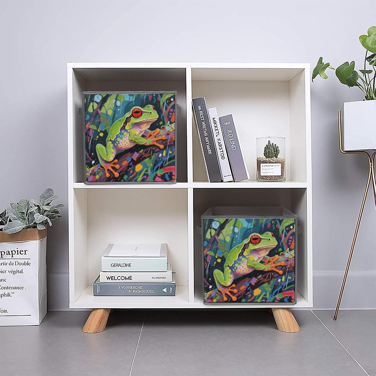 Abstract Frog Storage Cubes Set of 6 Storage Bins with Handles Collapsible Storage Basket Fabric Storage Box for Shelves Large Closet Shelf Organizer for Organization 11 Inch