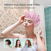 Vista 3 de AmazerBath gorro de ducha, paquete de 4 gorras de baño para mujeres reutilizables e impermeables, gorro de ducha de doble capa para el cabello