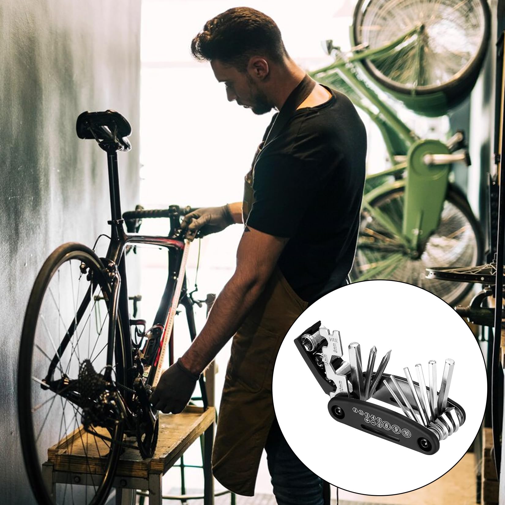 16 en 1 Kit Herramientas Bicicleta MTB, Multiherramienta Bicicleta, Accesorios Bbicicleta Montaña, Kit de Reparación de Bicicleta Multifunción Plegable Portátil para MTB Bicicleta Carretera