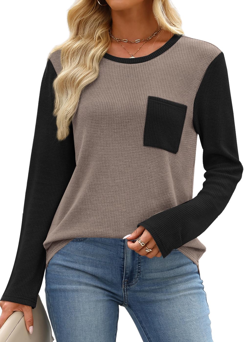 WIHOLL Long Sleeve Shirts for Women Waffle Knit Trendy Fall Fashion 2026 Dressy Casual Blouses Teacher Outfits image 4