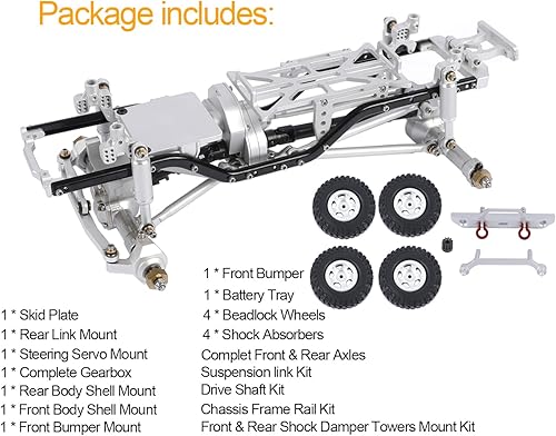 Miniatura 2 de 124 RC Frame Chassis Aleación de aluminio Ensamblado Kit de chasis de marco para Axial SCX24 Deadbolt AXI90081 Actualizaciones (Plata)