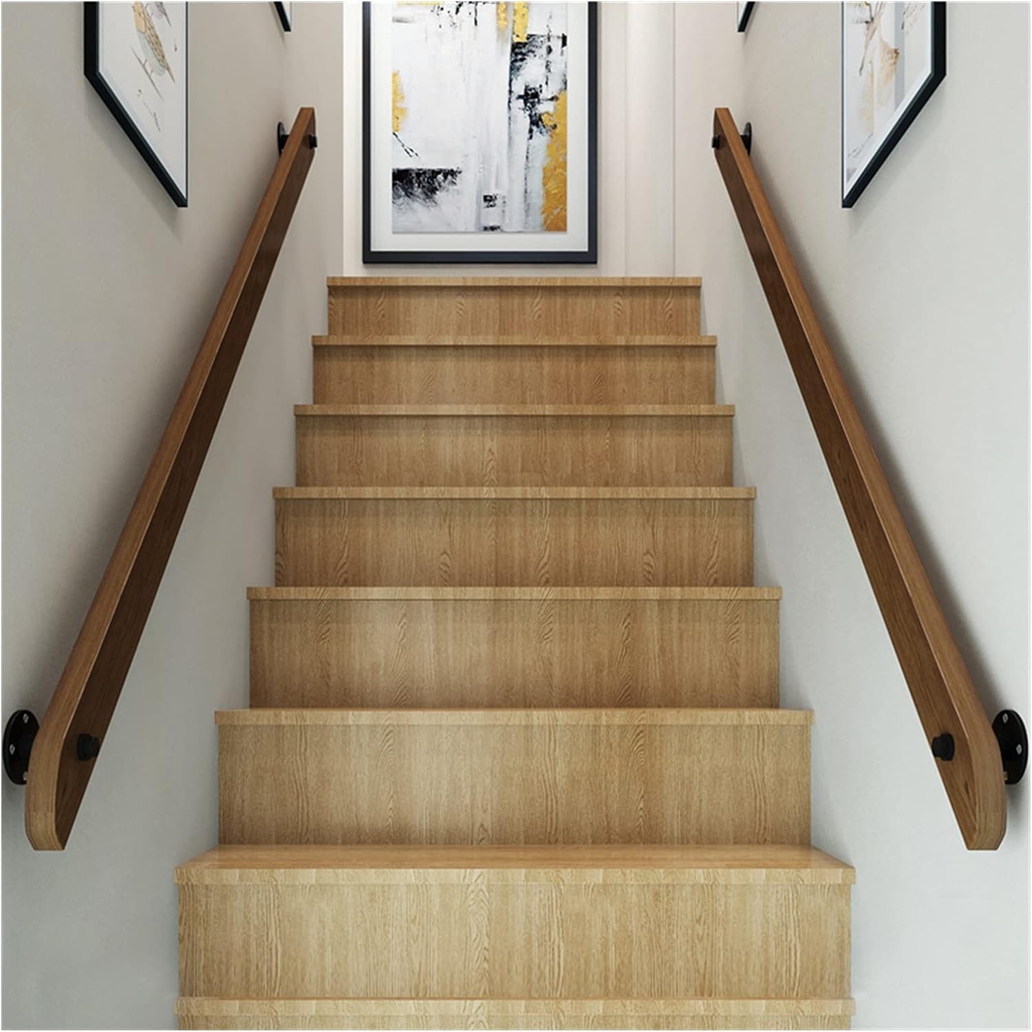 LWJSOCP Vintage Wood Handrails for Indoor Stairs Non-Slip Grab Bar Kit for Elderly Barrier-Free Wall Railings 1.2m/3.9ft Home Corridor Staircase Support