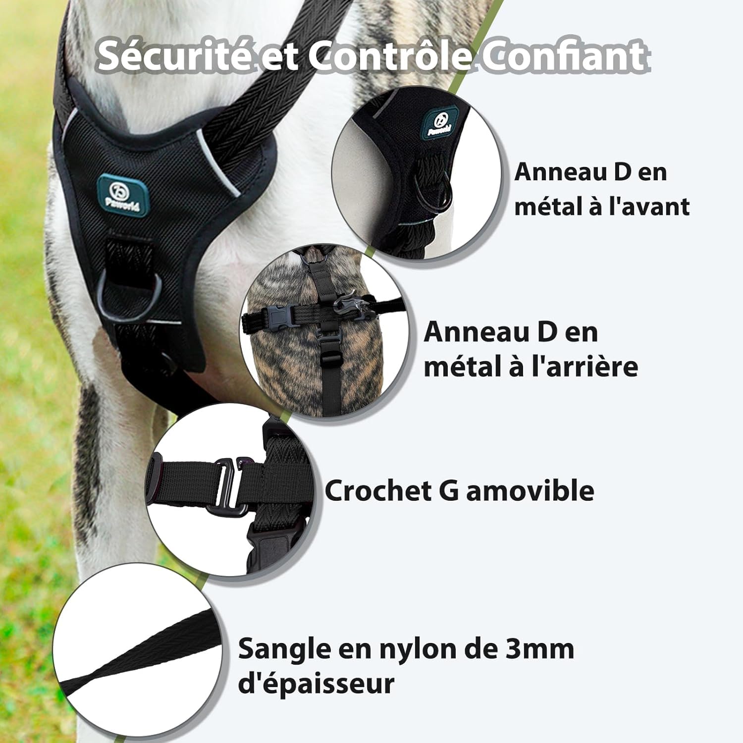 Harnais Anti-Fugue pour Chien, Harnais Anti Traction pour Chien, Réglable, Durable, Respirant, Anti-Étranglement, pour Petits Chiens en Extérieur (Noir,L)