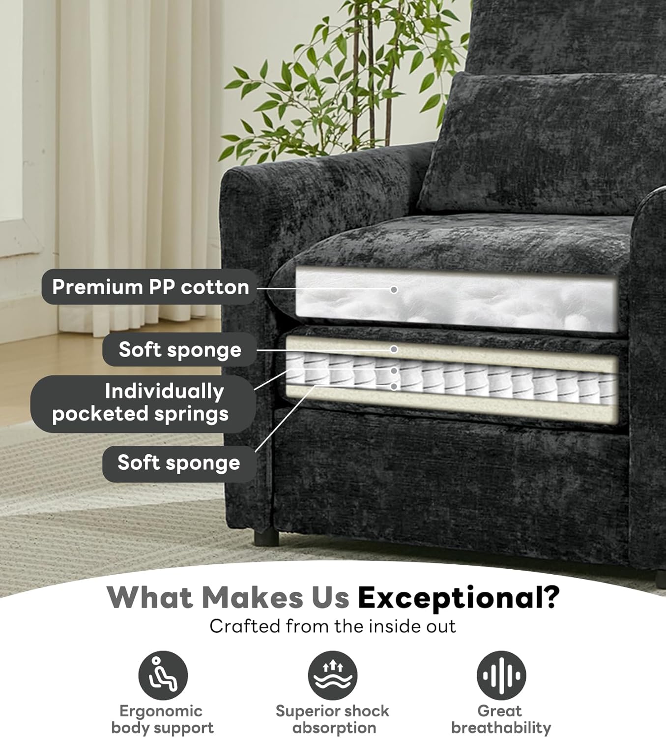 Tbfit Living Room Arm Chair, Modern Accent Chairs, Cloud Single Sofa, Spring Seat Cushion, Comfy Lumber Pillow, Chenille Fabric, Removable Cover, Soft Upholstered Furniture Home Apartment, Dark Gray