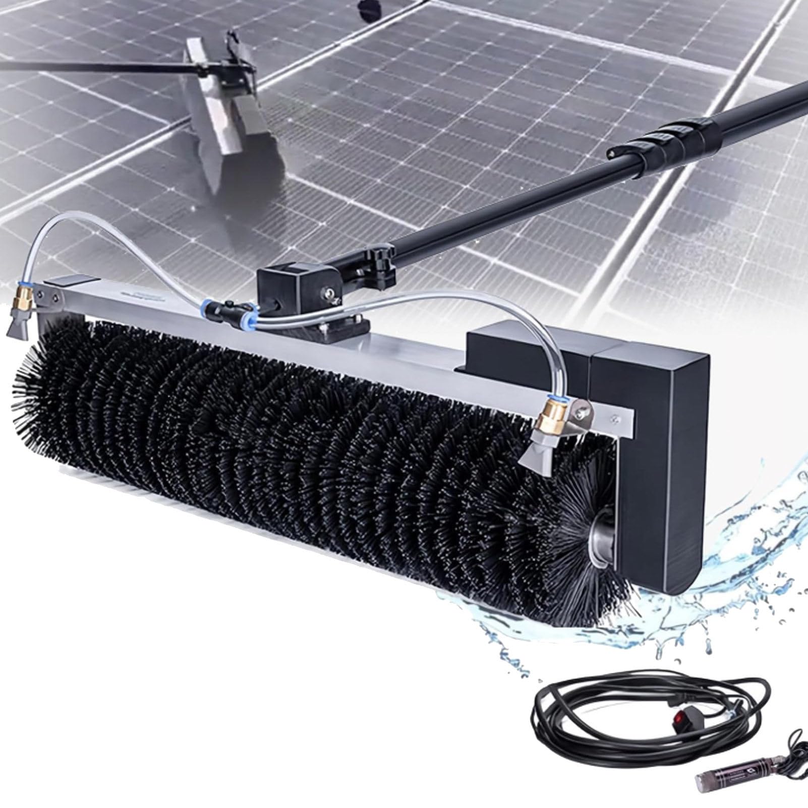 Cashwise Telescopic Solar Panel Cleaner, 350RPM Brushless Motor, Dry Wet Electric Brush for PV Modules, Roofs, Windows, Safe Durable Aluminum Pole, Professional Cleaning Kit Mains-3.5m/11.4ft