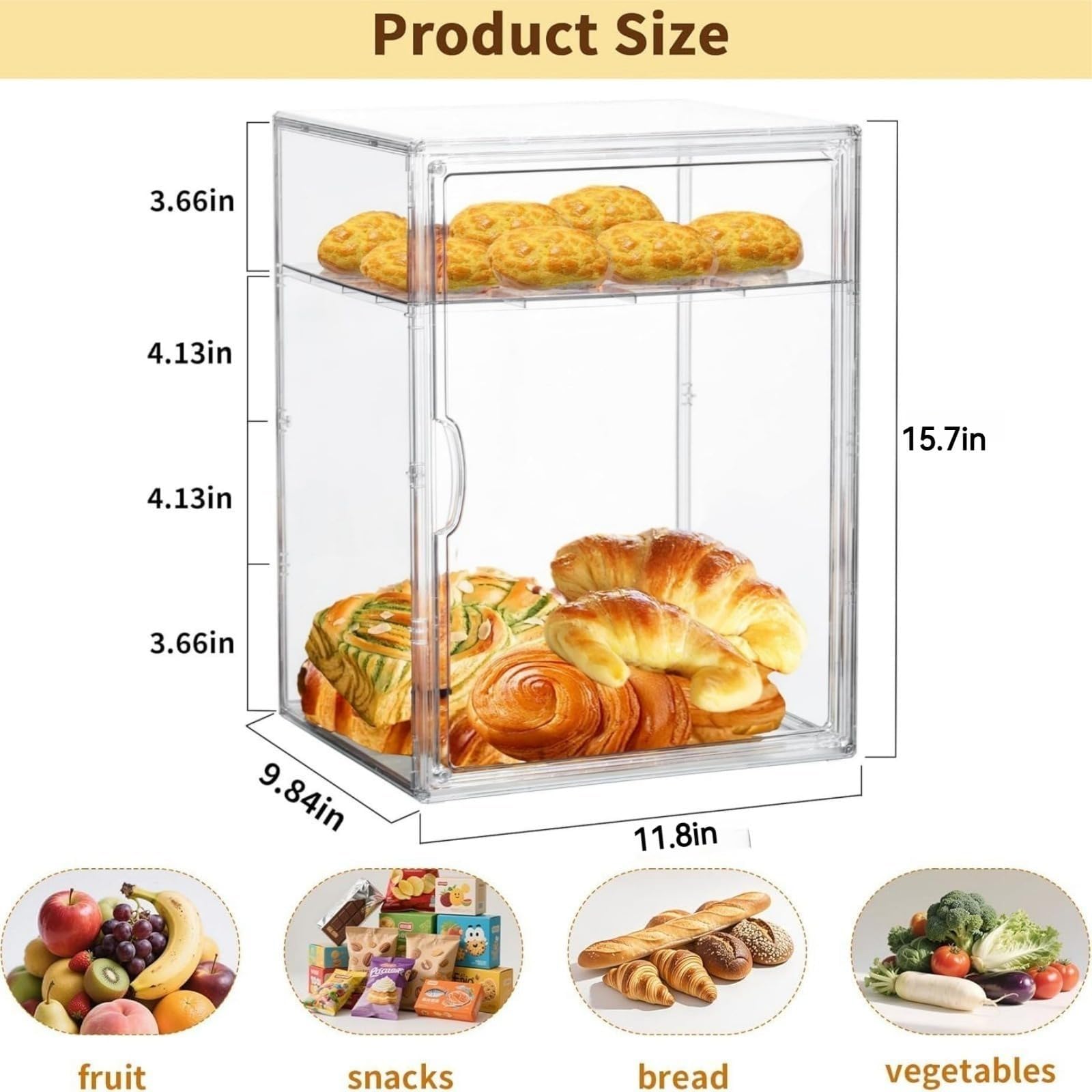 Generico Portapane in Acrilico Trasparente, da 3 o 4 Ripiani con Sportello Magnetico, Contenitore per Pane e Espositore per Pasticceria, Ideale per Cucina, Dispensa e Bancone (4 Ripiani)