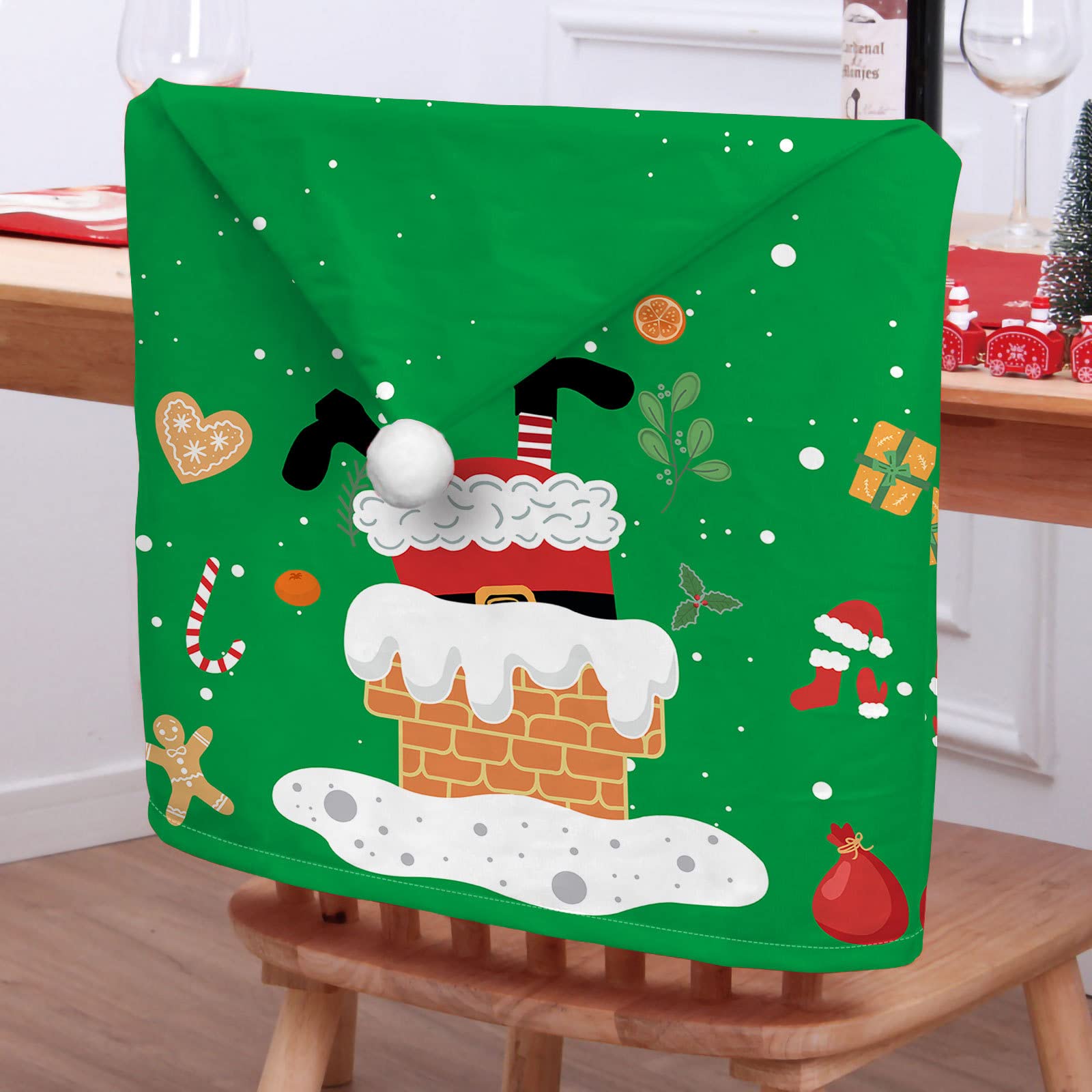 Morbuy Coprisedie di Buon Natale, Coprisedia Copri Sedia da Cucina Rimovibili Copri Sedia, Decorazioni Casa Pranzo Natale Feste, Natale Decorazione (Verde Camino,2 Pezzi