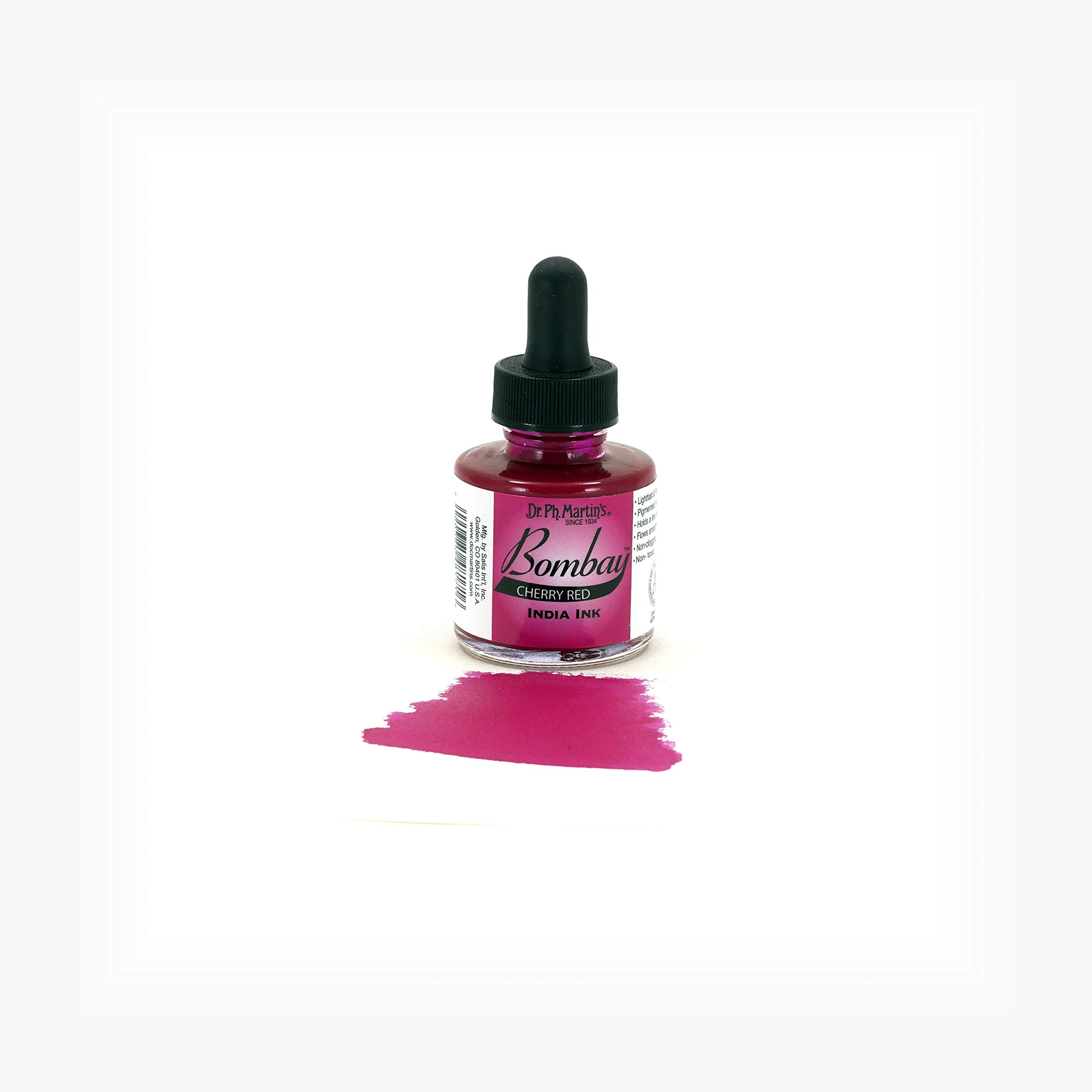 Bombay India Ink, 1.0 oz, Cherry Red (17BY) - Highly Pigmented, Lightfast, Permanent, Waterproof - for Brush Drawing Pen or Airbrushes - Image 2