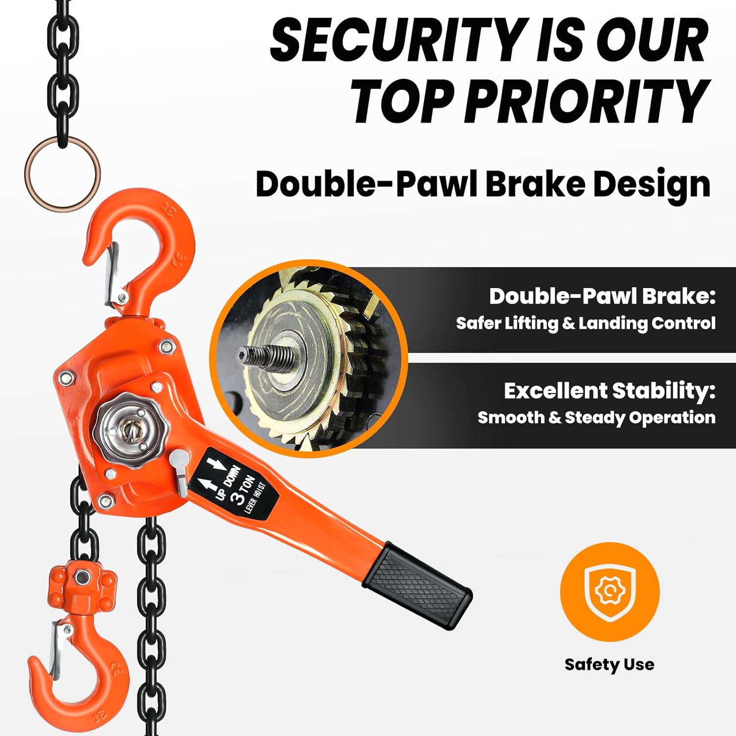 Vohala Manual Lever Chain Hoist, 6 Ton 13200 lbs Capacity 10 FT Come Along, G80 Galvanized Carbon Steel, 360° Rotation & Auto Chain Leading,with Double-Pawl Brake