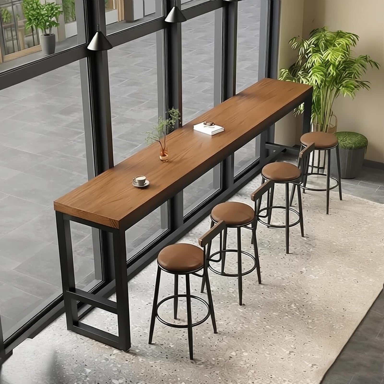 Tavolo da bar industriale in legno massello, stretto, con robusta struttura in metallo, lungo 160 cm, tavolo da pub per cucina o soggiorno (marrone, 104,9 cm H)