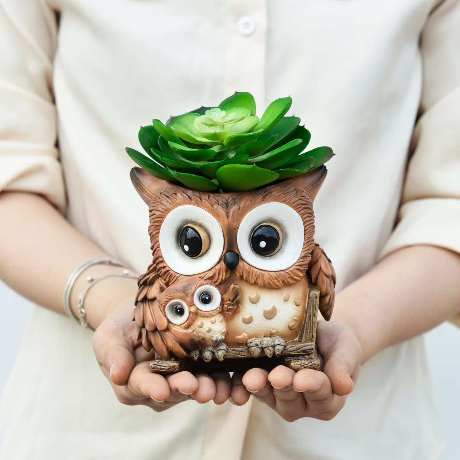 Saysmile Unique Owl Plant Pots Indoor, Cute Small Succulent Pots with Drainage Hole, Rocking Chair Planters for Outdoor Indoor Plants, Resin Flower Pot for String of Pearls, Gift Ideas for Mother