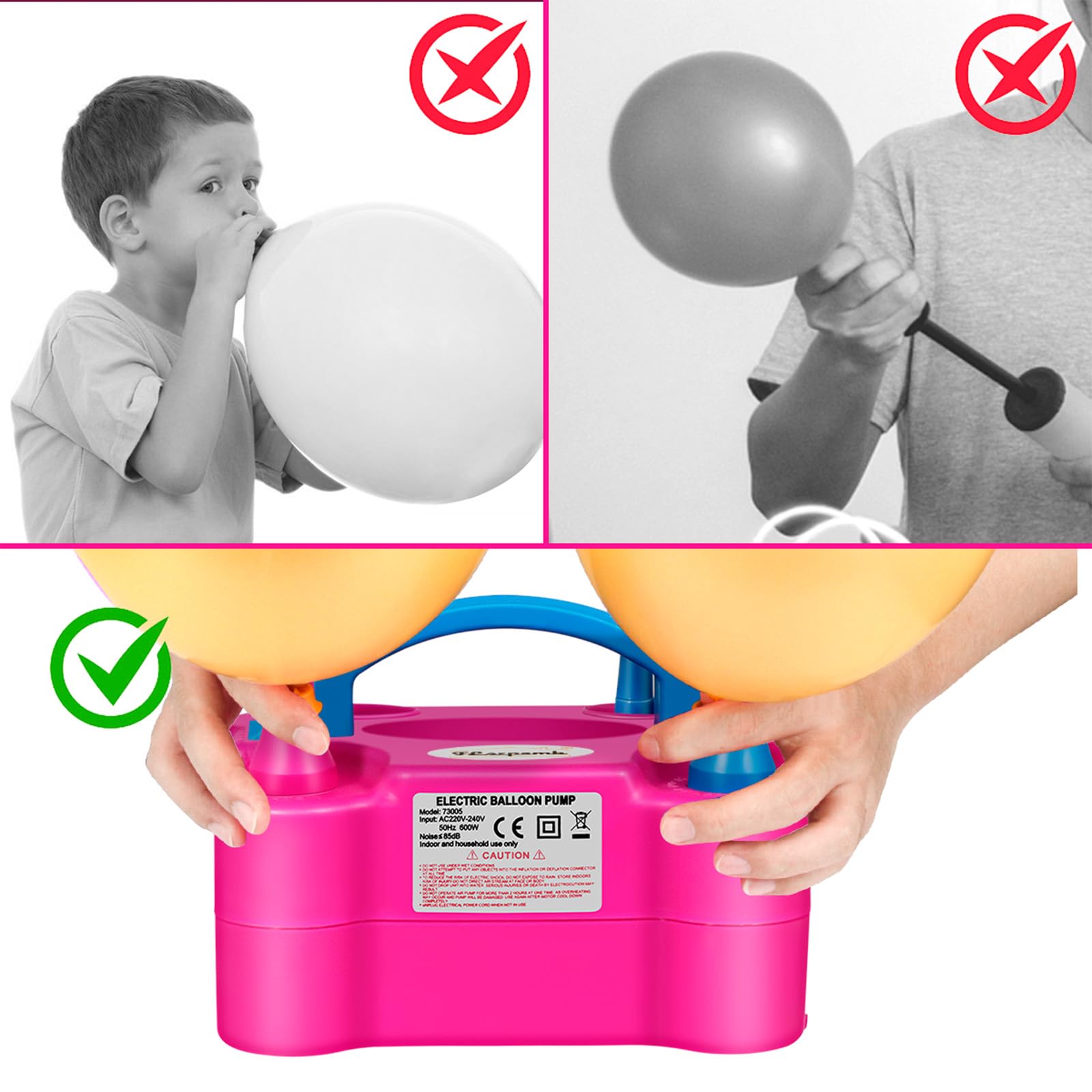 FLSEPAMB Pompa Elettrica per Palloncini 600W, 2 Modalità Gonfia Palloncini Elettrico, Più Ugelli Pompa Elettrica per Palloncino per Decorazioni di compleanni, feste e matrimoni