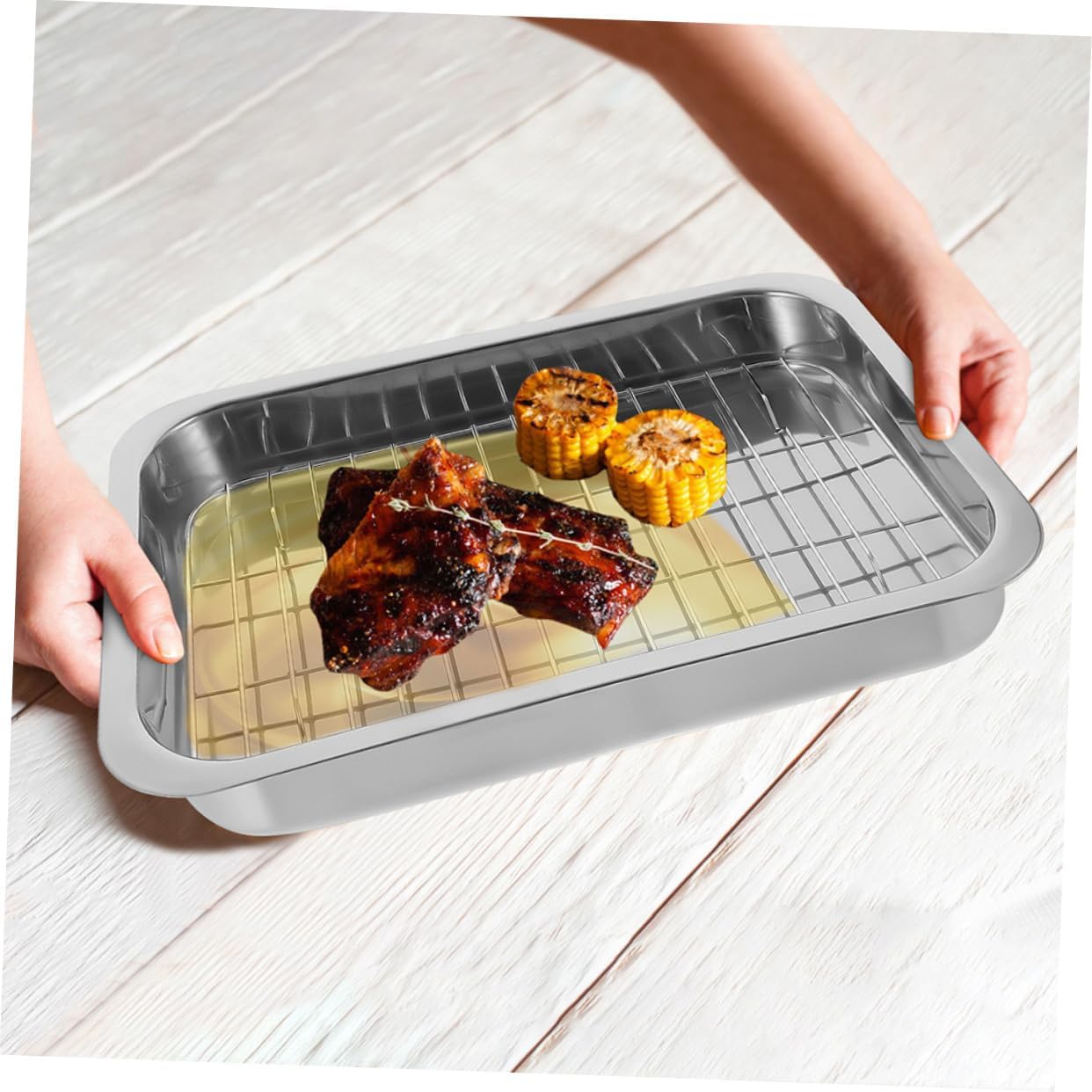 MAGICLULU Multi-Purpose Stainless Steel Baking Tray with Rack – Rectangular Oven Tray for Kitchen Baking Heavy-Duty Design for Roasting and Cooking