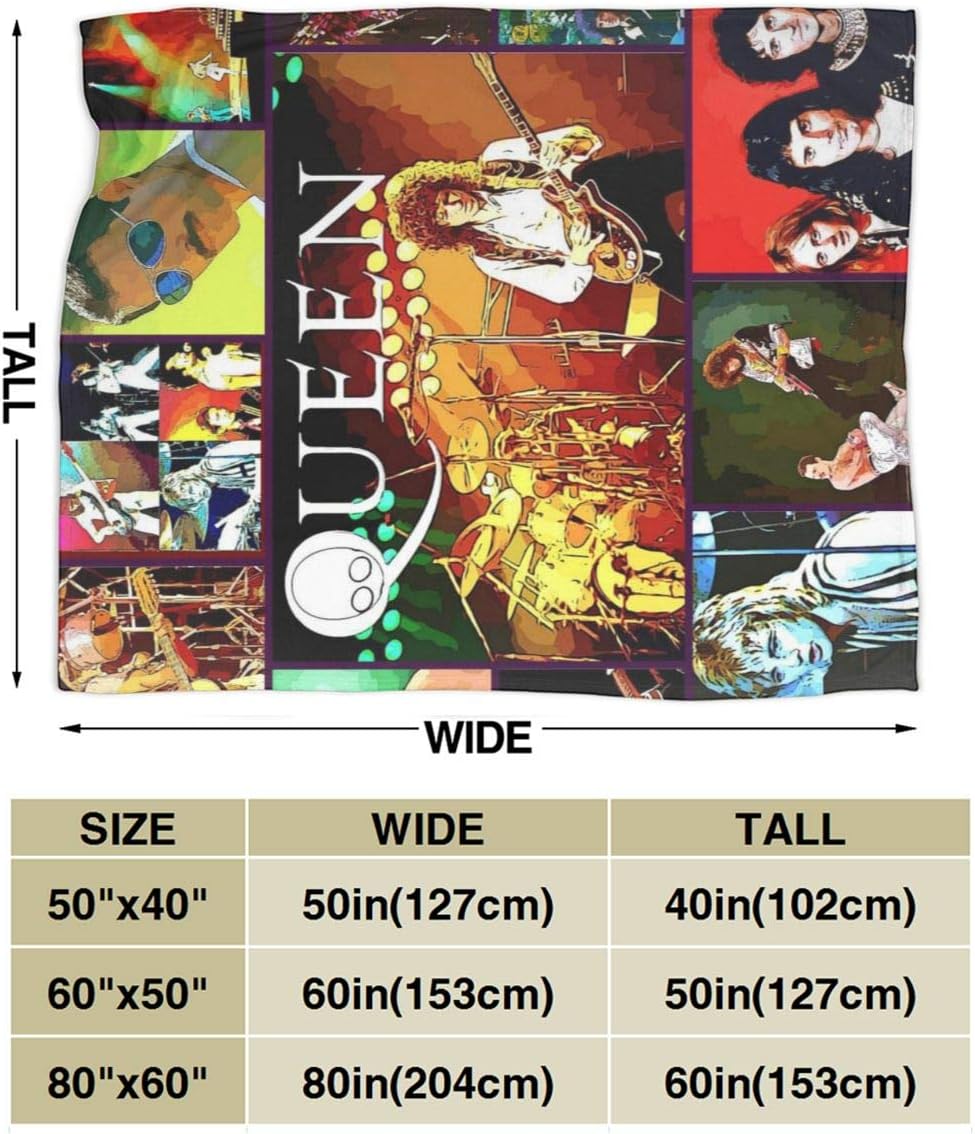 Queen Band Blanket Flannel Soft Oversized Adults Throw for Sofa Couch Outdoor Beach Living Room Bed Travel Yoga Camping: Home & Kitchen